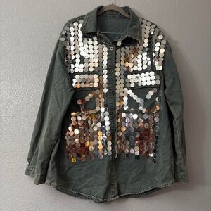 Women's Chic Sequined Denim Blouse Spring Loose Jean Beading Blouse